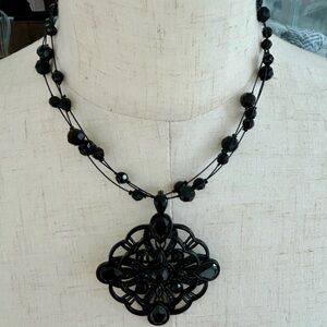 Lia Sophia Black Multi-Strand Filigree Pendant Necklace